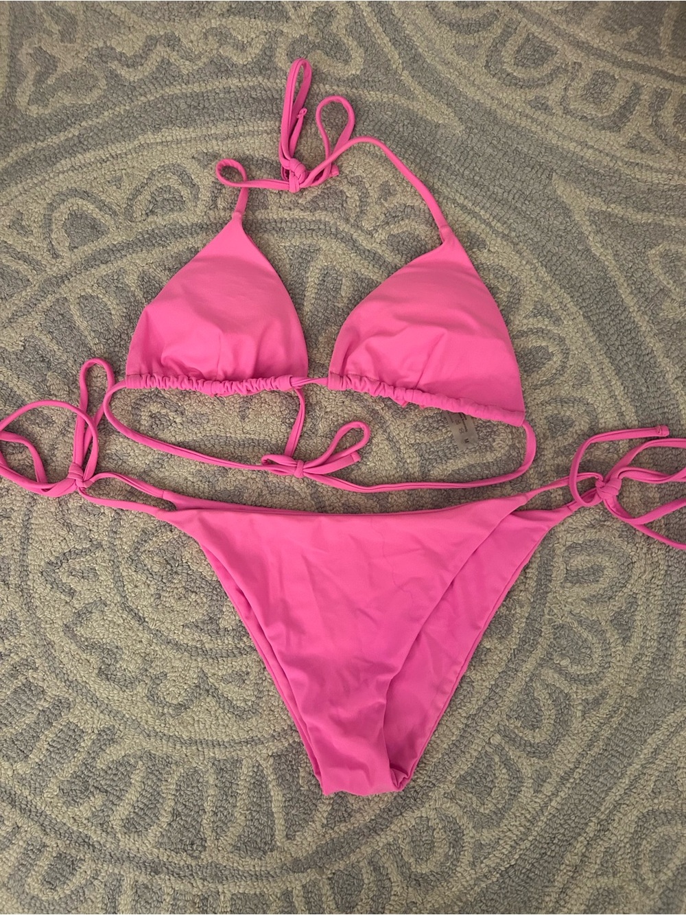 SHEIN Hot Pink Triangle Tie-Side Bikini Set